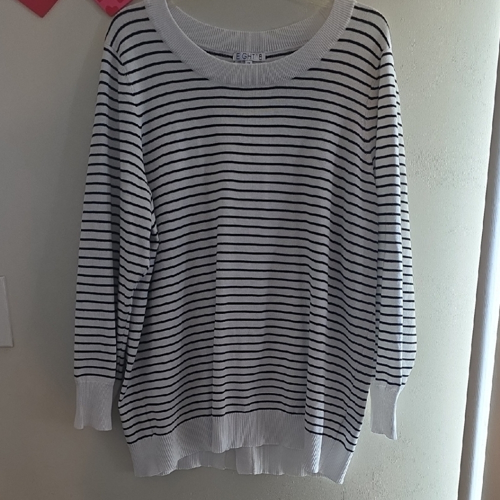 Energie Black and White Striped Crew Neck Sweater